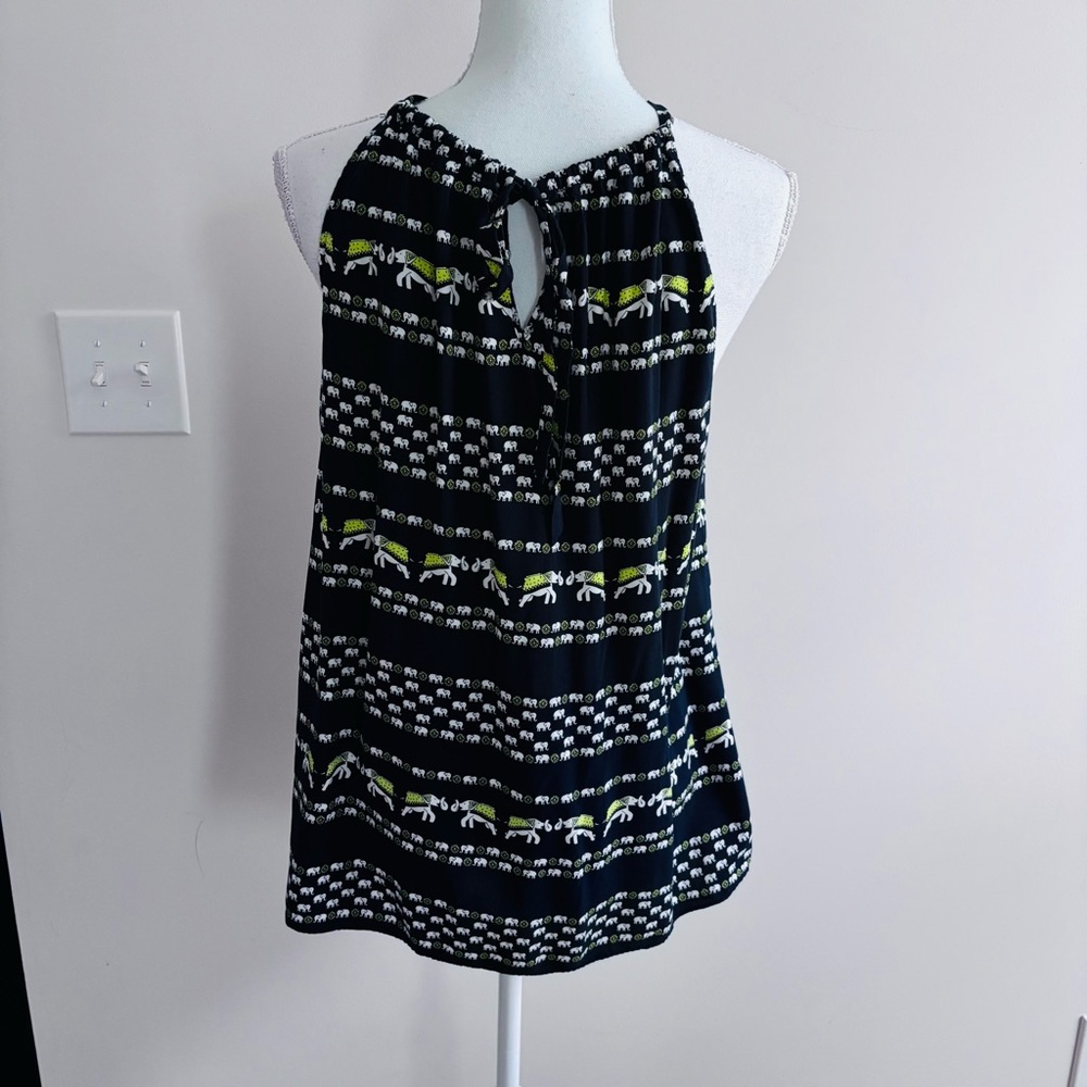 Crown & Ivy Elephant Print Sleeveless Tank Top Women's XL Blue White Casual Boho - Picture 3 of 10